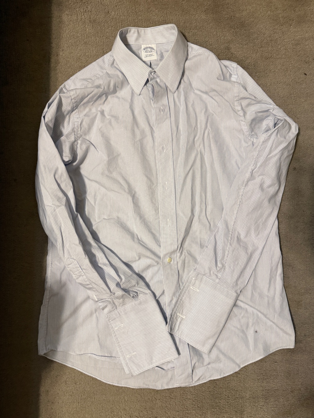 Brooks Brothers Blue & White Dress Shirt 16.5 35 Button Down Like New cufflinks